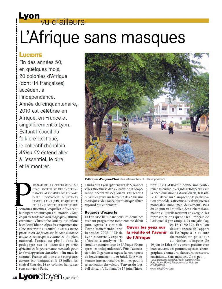 [PRESSE] « L’Afrique sans masques » (Lyon Citoyen Juin 2010)