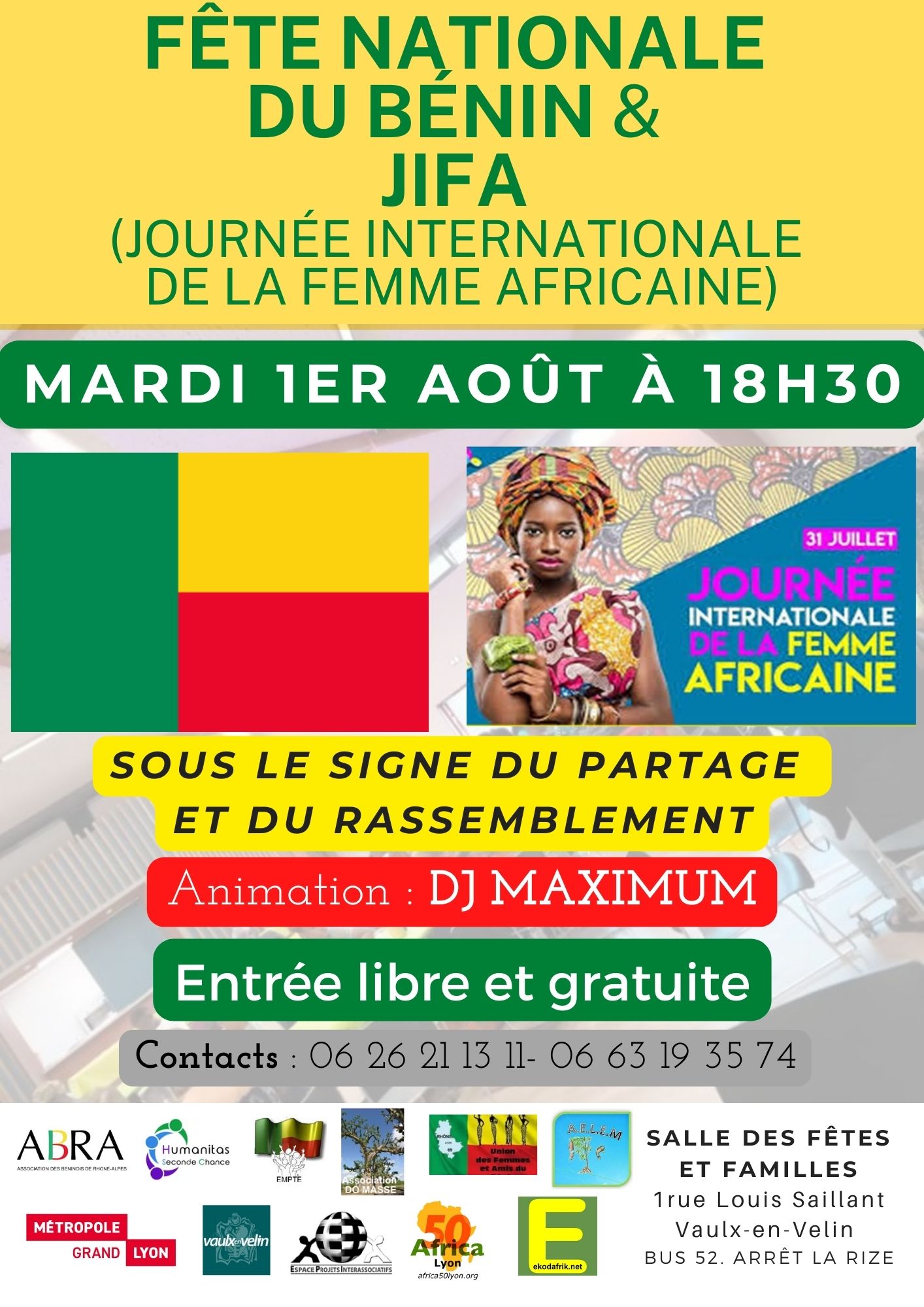 [EVENTS] Fête Nationale du Bénin et Journée Internationale de la Femme Africaine mardi 1er aout 2023 à Vaulx (69)