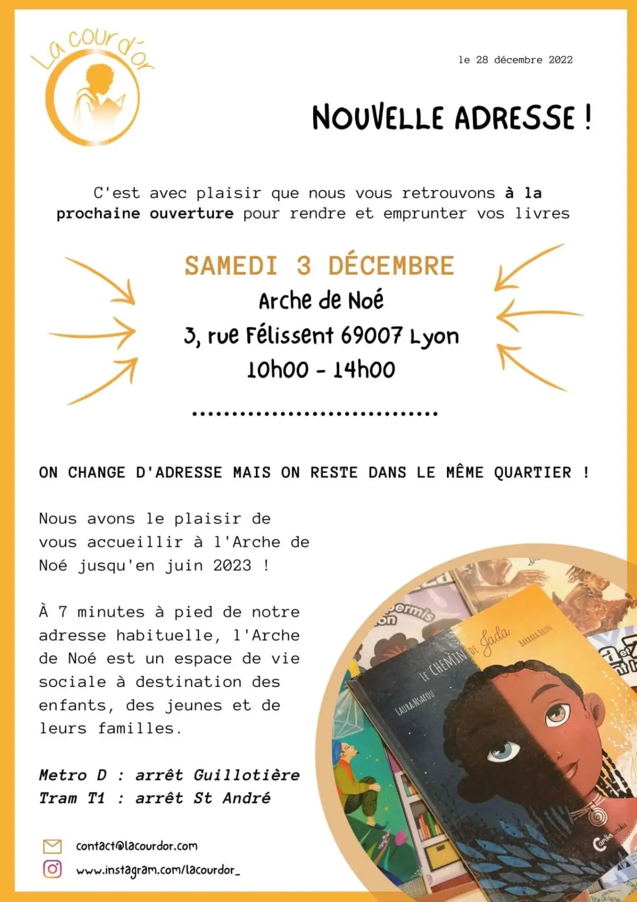 [ENFANTS] Ouverture de la COUR d’OR la bibliothèque de la diversité culturelle dans la littérature jeunesse à Lyon samedi 3 décembre 2022 ATTENTION CHANGEMENT D’ADRESSE