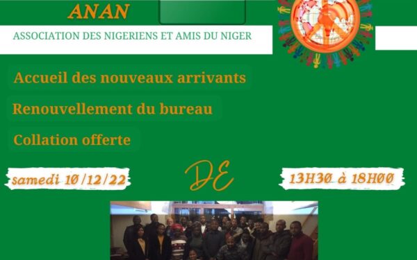 [NIGER] Journée d’accueil des nouveaux et Assemblée Générale de l’ANAN à Lyon samedi 10 décembre 2022
