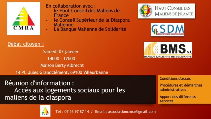 [MALI] Réunion à Villeurbanne (69) « Accès aux logements sociaux pour les Maliens de la Diaspora » samedi 7 janvier 2022