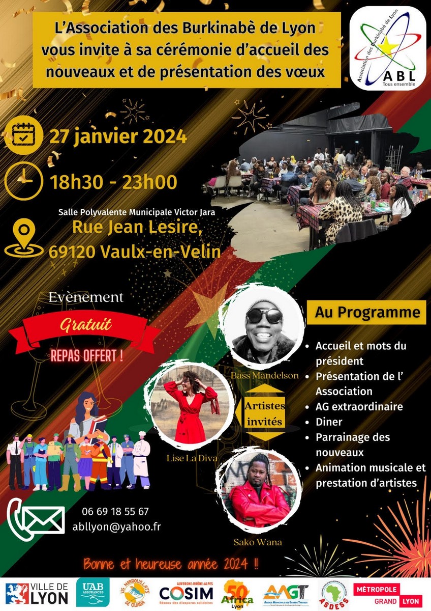 [CEREMONIE] L’ABL organise une cérémonie de présentation des voeux et d’accueil des nouveaux Burkinabé samedi 27 janvier 2024 à Vaulx (69)